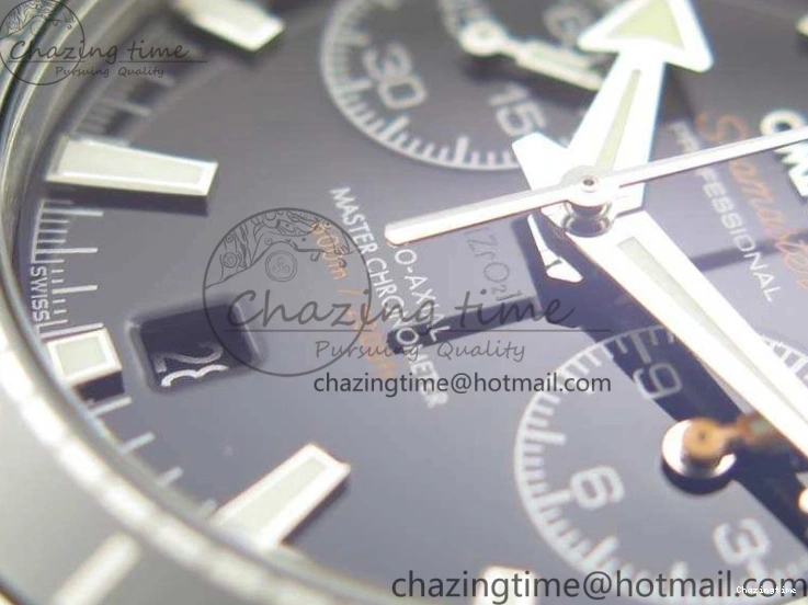 0103 Planet Ocean Master Chrono SS OM 1:1 Best Edition Black Dial On SS Bracelet A9900 V Fashionable 8113